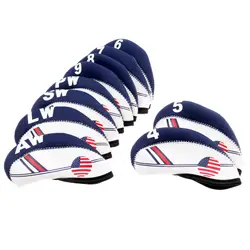 Гольф клуб Железный шлем белый с синим Флаг США Headcovers один размер подходит для всех утюги 10 шт./лот Гольф протектор Чехлы бесплатная