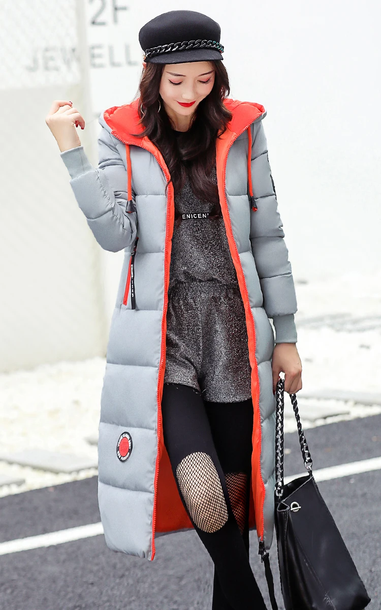 Зимняя Женская Длинная тонкая теплая парка, пальто для женщин, большой размер, с капюшоном, одноцветная, хлопковая куртка, jaqueta feminina inverno
