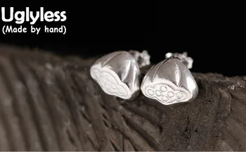 

Uglyless Genuine S 990 Silver Lotus Studs for Women Fine Jewelry Handmade Engraved Floral Stud Earrings MINI Size Brincos Bijoux