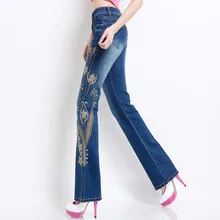 Spring and Autumn High waist Micro la Self-cultivation Was thin Wild Elasticity Embroidery jeans