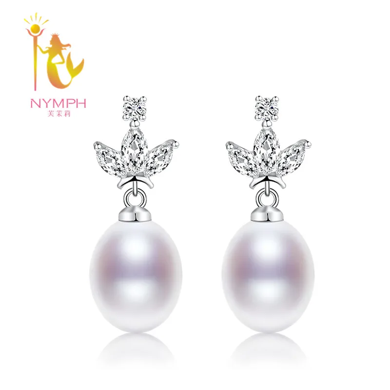 

NYMPH Shining Drop Earrings Pearl Jewelry 925 Silver For Women Daily Party Wedding Natural For Lover E230