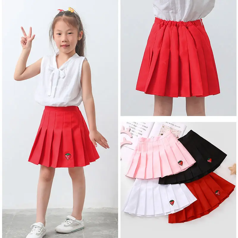 Летняя Милая юбка одежда для маленьких девочек Новая модная плиссированная юбка с рисунком клубники сарафан для маленьких девочек