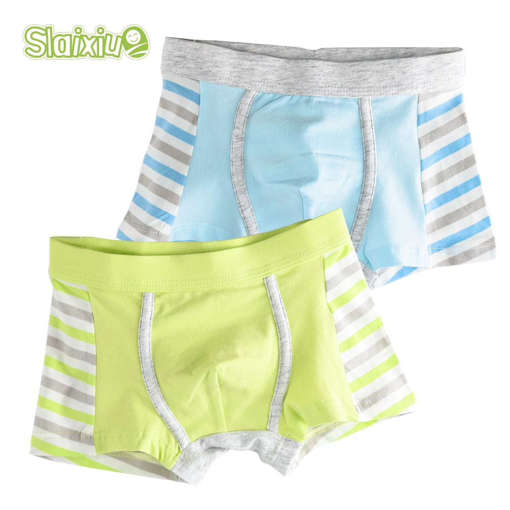 

2 Pcs SLAIXIU Boxers for Kids Underwear Soft Organic Cotton Boys Shorts Panties Baby Boy Stripes Children's Teenager Underwear
