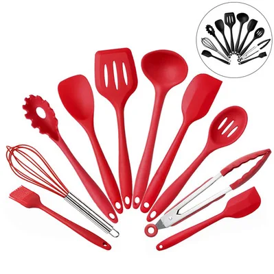 

10pcs Cooking Tools Silicone Kitchen Utensils Spatula Spoon Tongs Ladle Spaghetti Server Slotted Turner Kitchen Tools Set