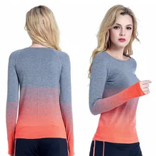 winter sport Women gradient color Fitness Yoga long sleeve shirt elastic lady Yoga T-shirt Outdoor