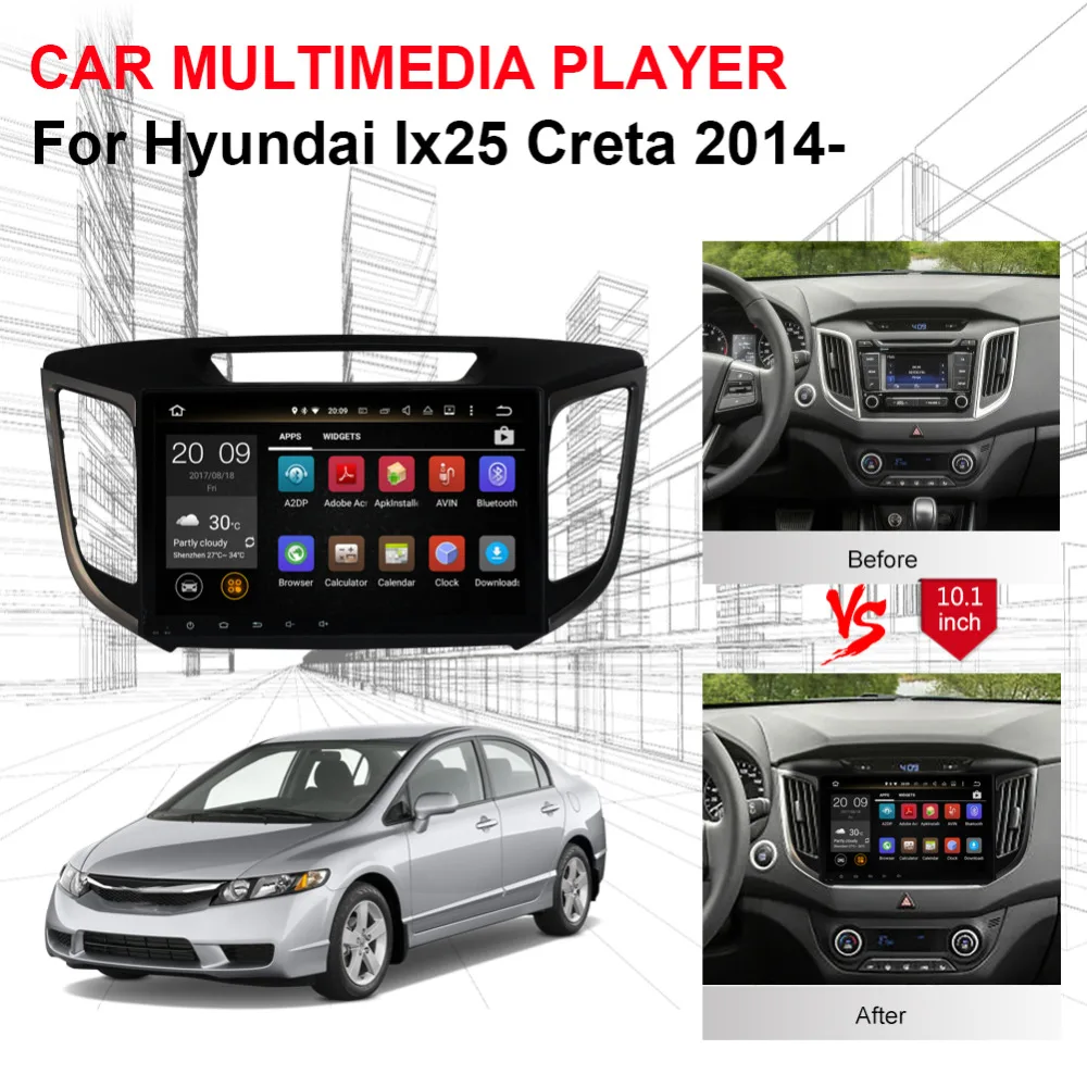 Discount Octa Core Android 9.0 Car GPS For Hyundai Creta IX25 2014-2016with 4GB RAM Wifi BT RDS GPS Radio Navigation Map Head Unit player 2