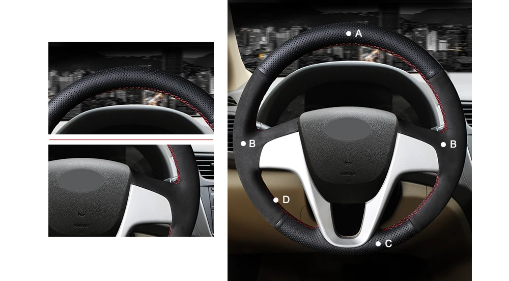 MEWANT черный чехол рулевого колеса автомобиля из натуральной кожи для hyundai Solaris(RU) 2010- Verna 2010- i20 2009- Accent