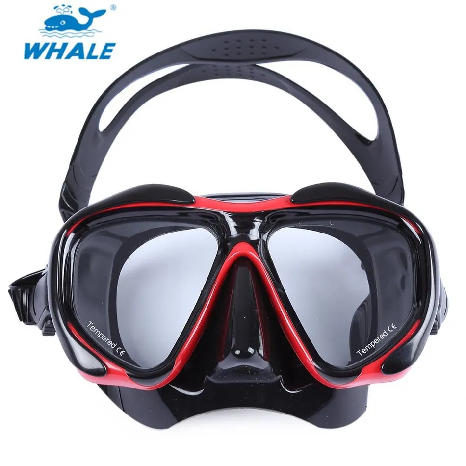 

WHALE Professional Hyperopia Myopia and Gear Diving Swimming Mask With Tempered Glass Lens Goggles Red Black Spearfishing