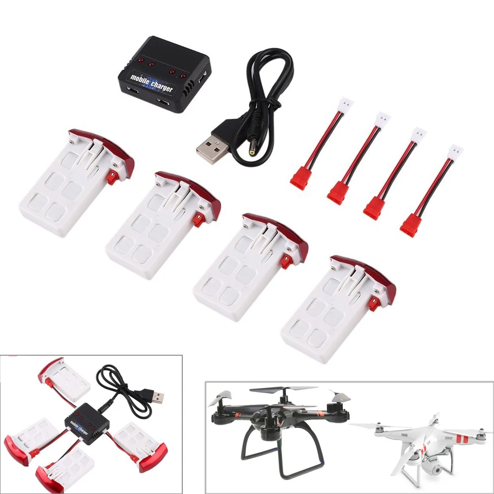 Зарядное устройство для квадрокоптера Syma X5UW X5UC 4 шт. 3 7 В 500 мА/ч 25C + 1 порта запасные