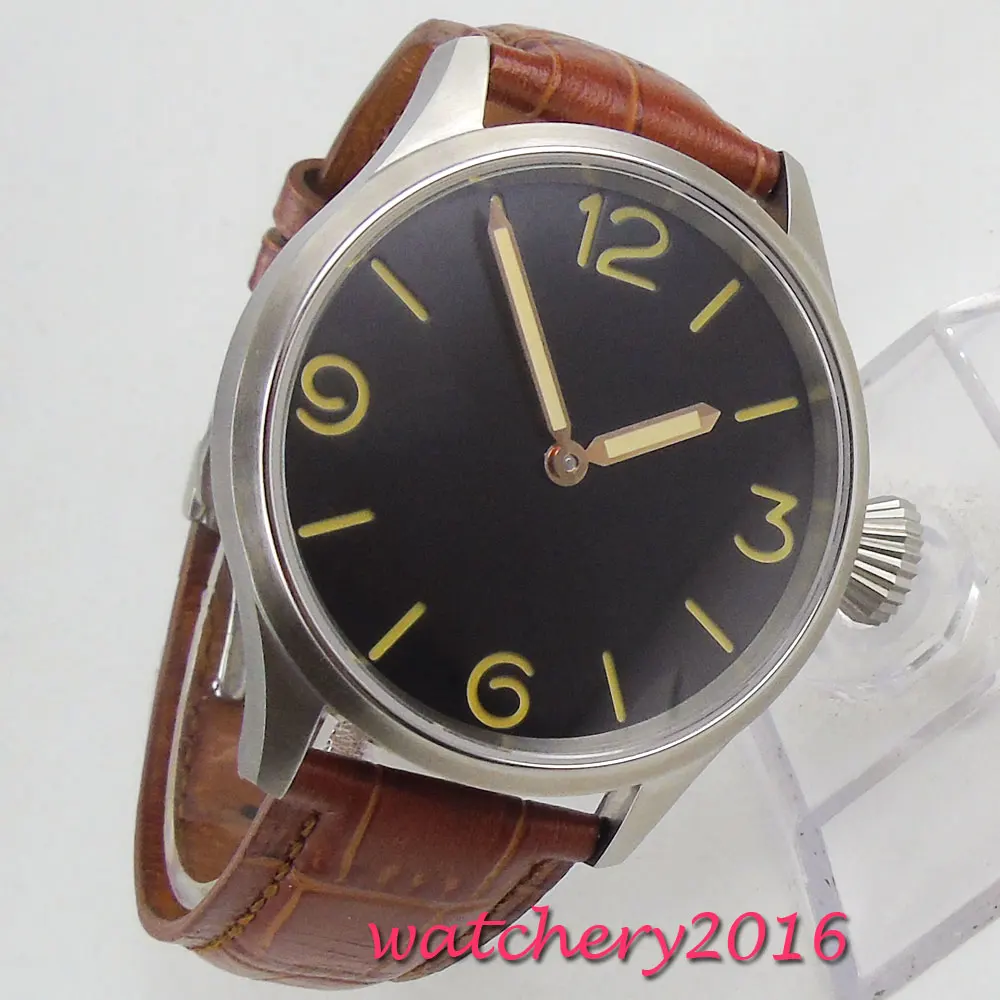 

New 43mm PARNIS Black Dial Mechanical Watches relogio masculino Gift Sapphire Glass Hand Winding Movement men's Watch