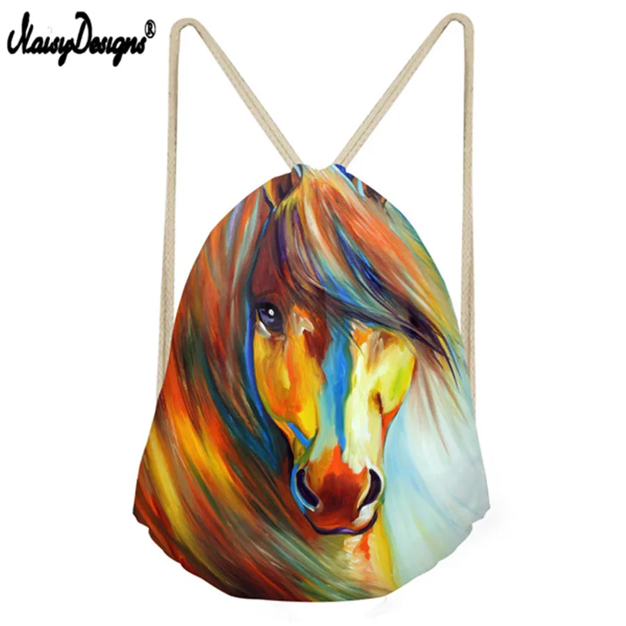 Colorful Animal Horse Pattern Men Women Drawstring Bags Back pack Bags Small Fashion Multifunction Shoes Storage Women's Bolsa