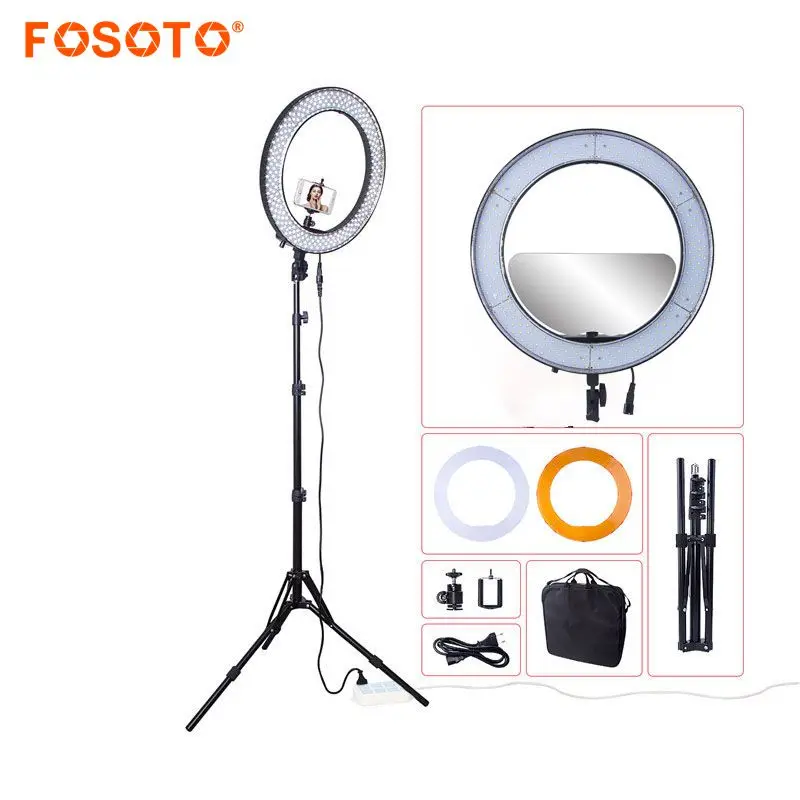 

FOSOTO RL-188 18" 55W 240 LED 5500K Photographic Lighting Camera Photo Studio Phone Video Dimmable Ring Light Lamp&Tripod mirror