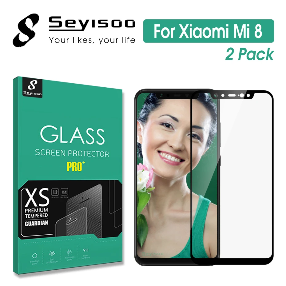 [2 Pack] 100% Original Seyisoo 2.5D Highly Responsive Full Cover Screen Protector Tempered Glass For Xiaomi Mi 8 Xiomi Mi8 Film