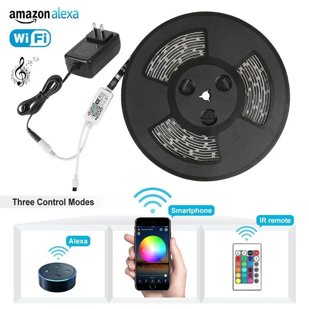 WiFi RGB Strip light controller Syc Alexa Google Home Smart Phone 5M 5050 RGB RGBW LED Flexible strip tape light Power adapter WiFi RGB Strip light controller Syc Alexa Google Home Smart Phone 5M 5050 RGB RGBW LED Flexible strip tape light Power adapter