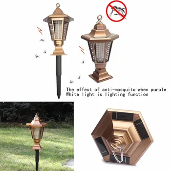 

LED solar energy gold plug mosquito lamp outdoor mosquito repellent garden lights inserted portable dual-use insecticidal lights