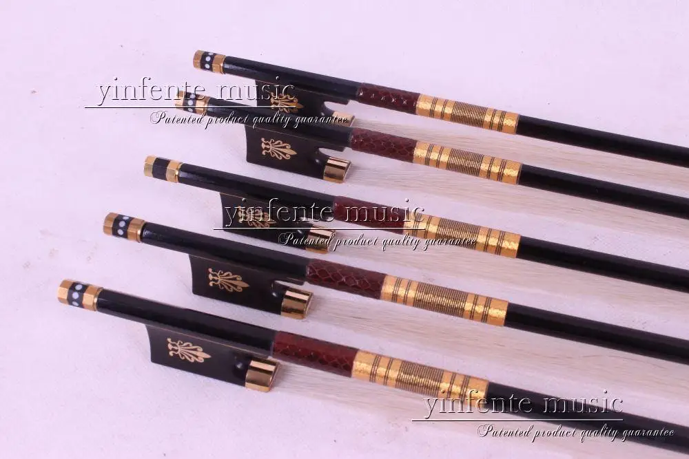 

77# 1 pcs Violin Bow Black Carbon Fiber Round Stick Ebony Frog Flower inlaid