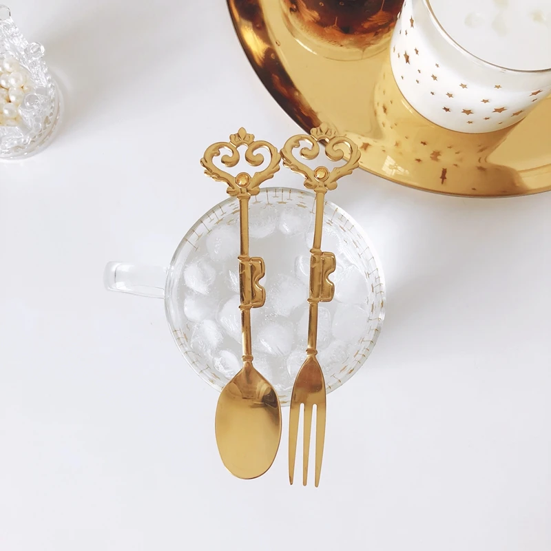 

Small crown key Afternoon tea Stir Spoon Gold Stirring spoon coffee spoon Fruit fork Dessert fork