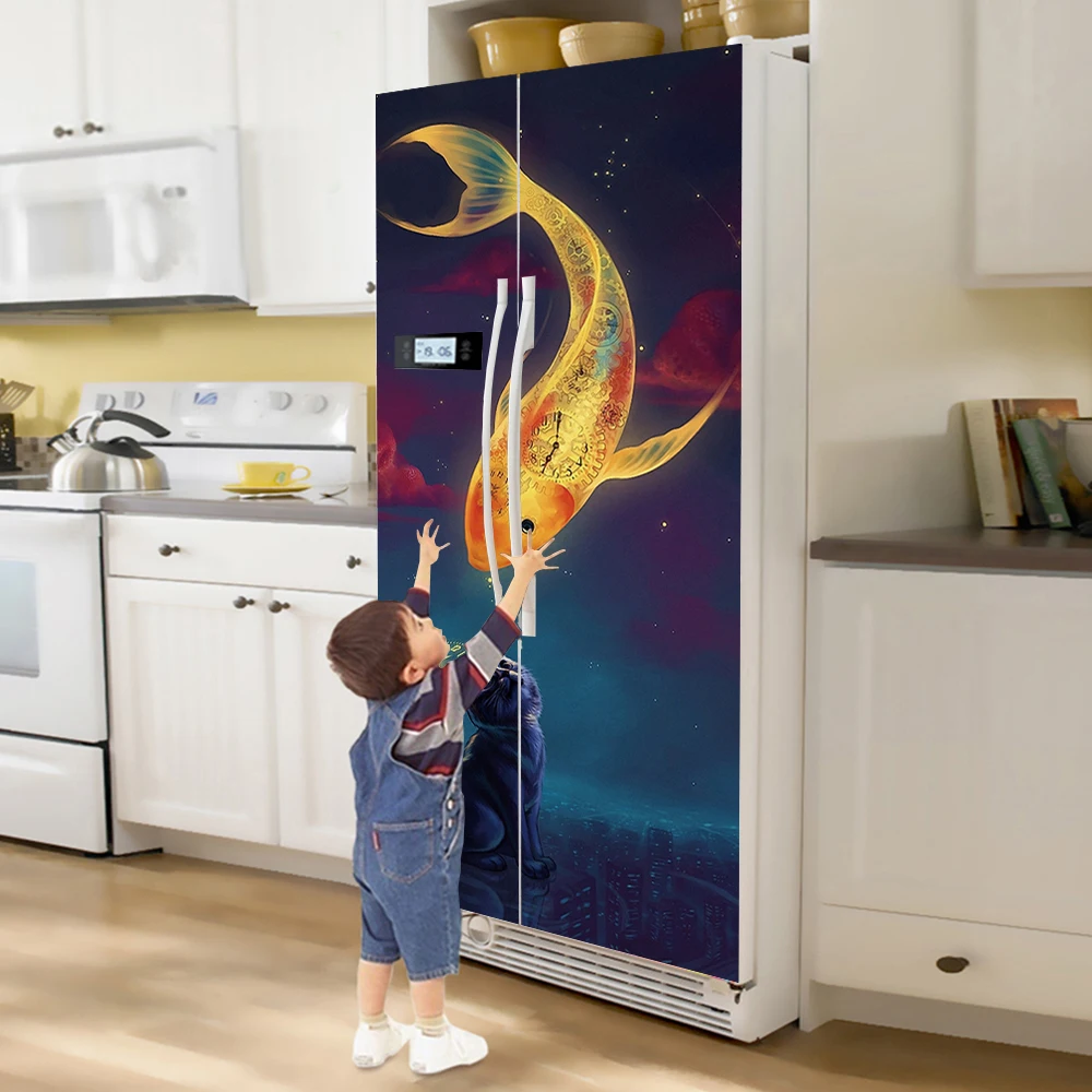 Yazi самоклеющиеся виниловые обои на холодильник с двойной дверью, винтажная наклейка на холодильник, украшение на дверь