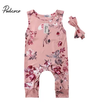 

2018 Brand New Toddler Infant Newborn Kids Baby Boy Girl Romper Headband 2Pcs Sets Sleeveless Jumpsuit Children Summer Clothing