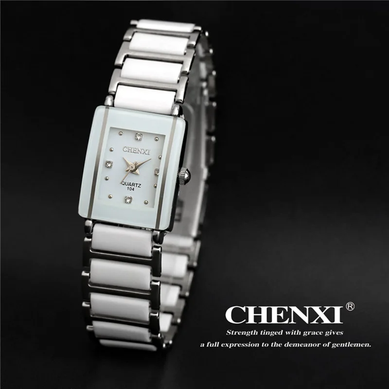 CHENXI Брендовые женские часы элегантные черные керамические простые минимализм маленькие узкие кварцевые повседневные часы женские Стразы Наручные часы - Цвет: Woman White