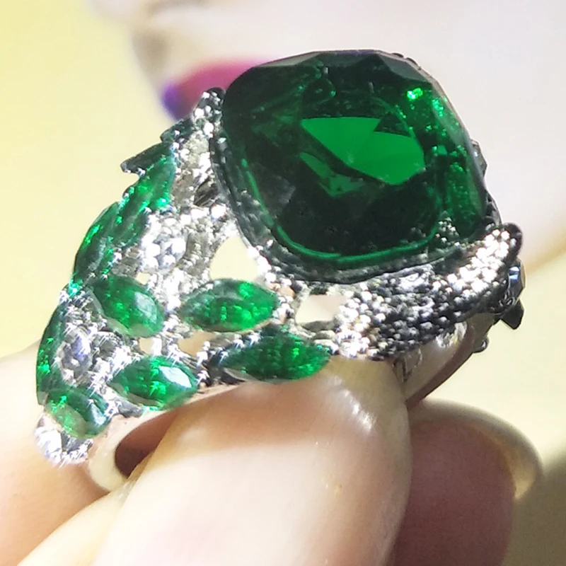 Винтажное кольцо с зеленым камнем для женщин, свадебные серебряные кольца с птицей, кольцо с кристаллами, роскошные ювелирные изделия, Bague Femme Man Anillos Mujer O3N166