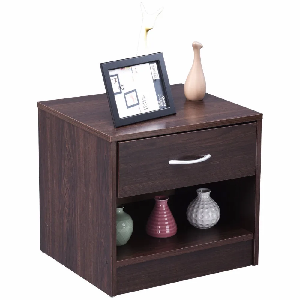 Giantex Nightstand End Table Modern Wood Storage Display Cabinet Bedroom Furniture with Drawer Shelf HW54817NA