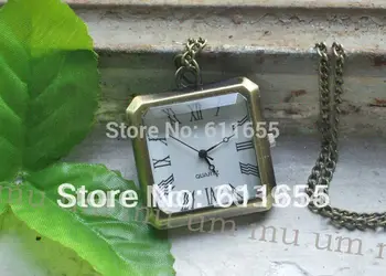 

Free shipping,hot!wholesale,10pcs/lot New bronze necklace Chain lady mens Pendant quartz mini square roman Pocket Watches WP177