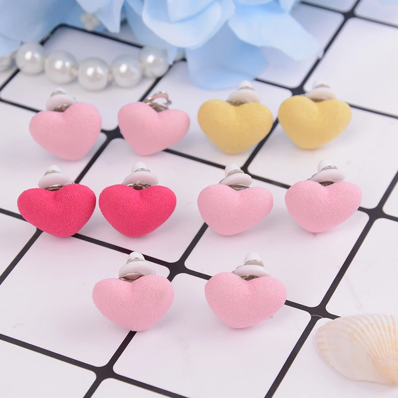 1 Pair Children Earrings Pink Heart And Star Flower Shape Lovely Pearl Earrings For Girls Without Ear Hole Clip Earrings