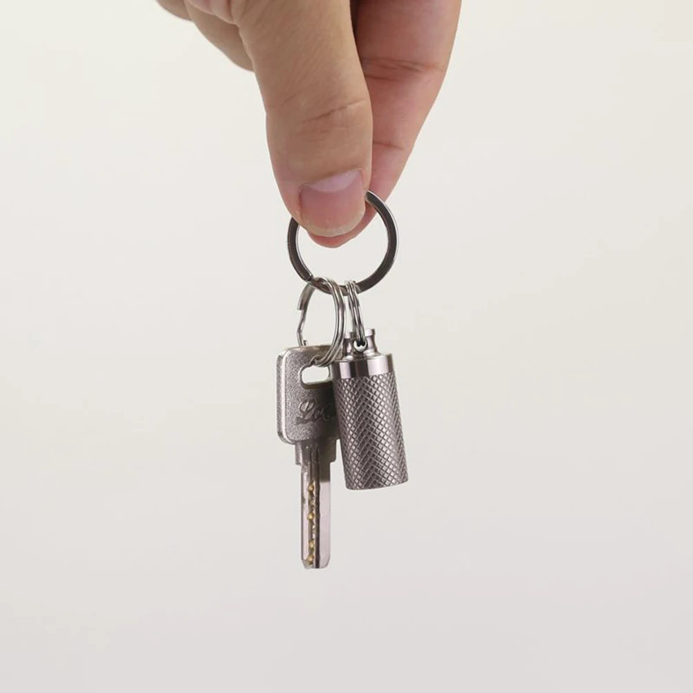 1pc Pill Bottle Keychain Mini Waterproof Portable Box Travel Pill Container(Silver