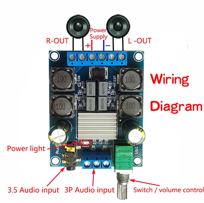 

TPA3116 2.0 Two Channel Digital power amplifier Board 50W + 50W Stereo Audio amplifier