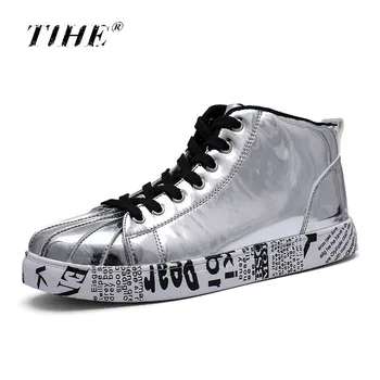 

2019 Men Vulcanized Shoes Sneakers Autumn New Fashion Male Shoes Designer Gold Silver Black Shoe Female Footware Big Size 36-46