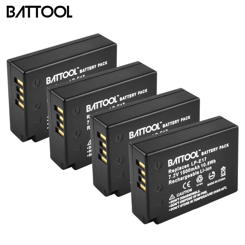 

BATTOOL 4pcs 7.2V 1500mAh LP-E17 LPE17 LP E17 Rechargeable Batteries for Canon EOS M3 M5 750D 760D T6i T6s 800D 8000D Kiss X8i