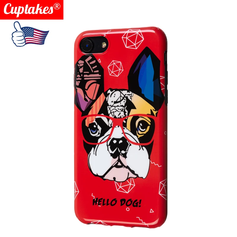

Luxury Glossy IMD Soft Silicone Case for Apple iPhone 7 8 Plus X 10 XS Max XR 6S 6 Cover Cute Cartoon Dog Old rich Lucky Red
