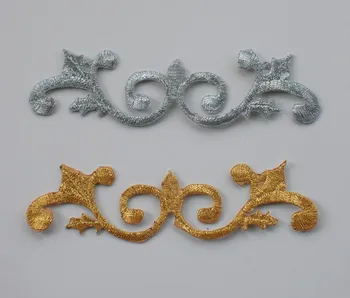 

14.7cm*8.5cm appliqued patches Gold embroidery lace fabric applique iron on trims DIY Cosplay accessories 20pcs/ lot