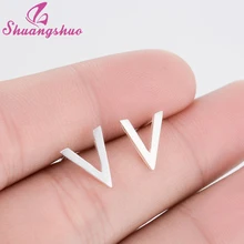 Shuangshuo V письмо Треугольники Серьги для Для женщин темперамент Геометрическая V Серьги-гвоздики женский Мода Серьги подарок на день Валентина