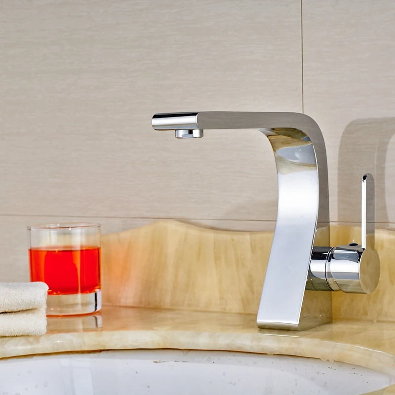 

Chrome Polish Deck Mounted Bathroom Faucet Hot&Cold Water Mixer Tap Single Hole