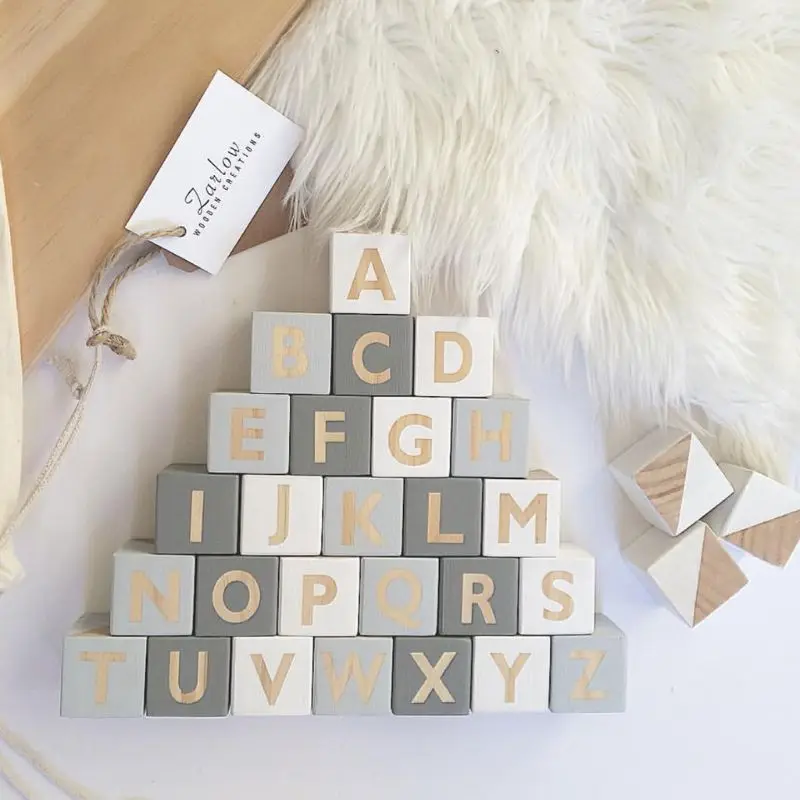 

1 Set Wedding Prom Decoration Blocks Solid Wood Multicolor 26 English Alphabet Square Cube Block Baby Kids Photography Props