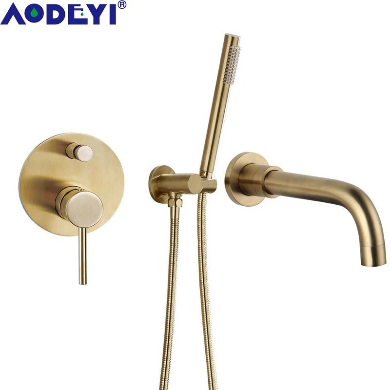 

AODEYI Concealed Bathtub Mixer Tap Brushed Gold Black 1/2 CD Bathroon Faucet with Handheld Shower Head 2-Way Diverter Valve Set