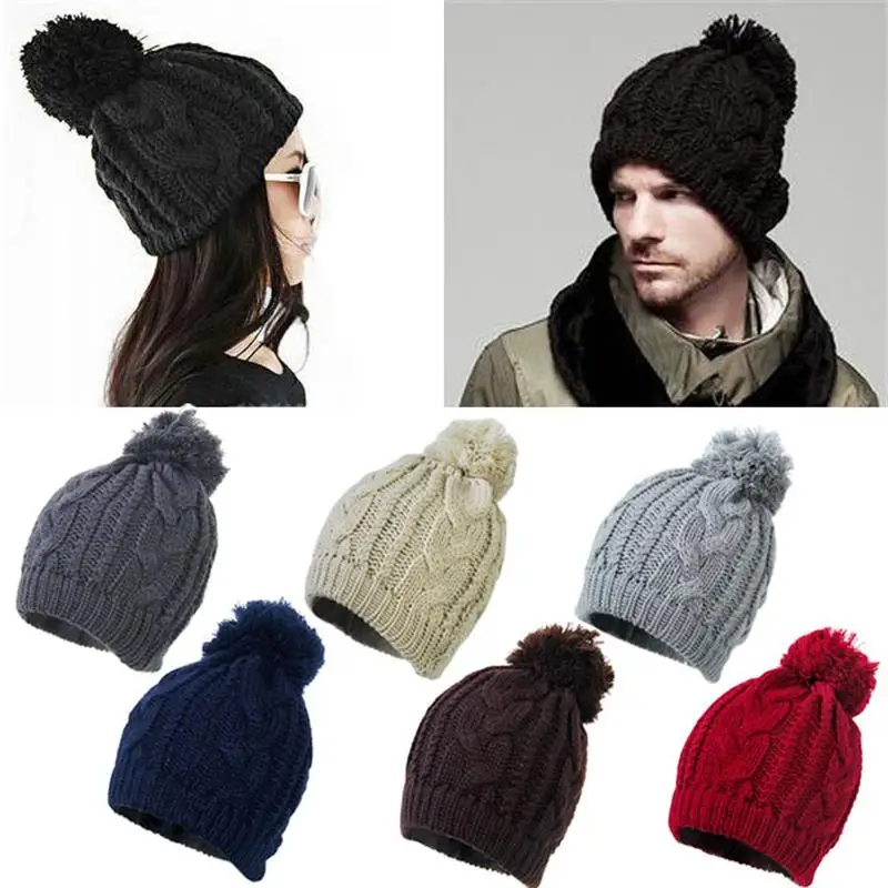2017 otoño nueva moda unisex mujer hombres invierno cálido Beanie esqui slouch cable hecho punto hip hop Bobble hat gorro 7 color 2017 otoño nueva moda unisex mujer hombres invierno cálido Beanie esqui slouch cable hecho punto hip hop Bobble hat gorro 7 color