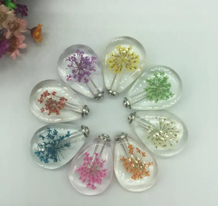 

300pcs Fashion Real natural dried Flower Locket Necklace Cabochon Wish perfume Bottle Pendant Necklace unisex Jewelry trinket