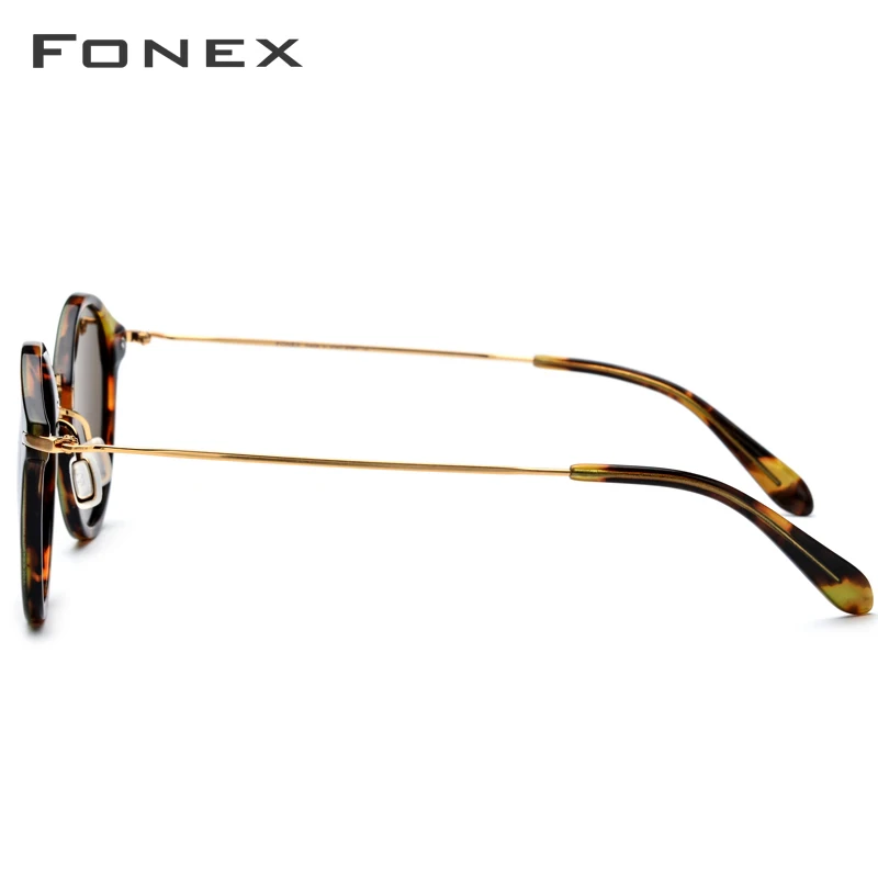 Kopen FONEX Elastische B Titanium Gepolariseerde Zonnebril Vrouwen Merk Designer 2019 Vintage Ronde Zonnebril voor Mannen Retro Acetaat Sunglass