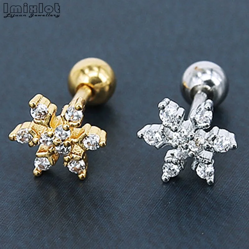 Серьги для пирсинга из титановой стали ювелирное изделие со снежинкой и цирконом
