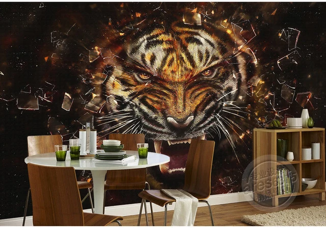 WANGC Mural de papel de parede de tigre animal 3D - mural de parede de  tecido de seda grande, personalizado, fundo de sofá, sala de estar, papel  de parede com foto 3D (