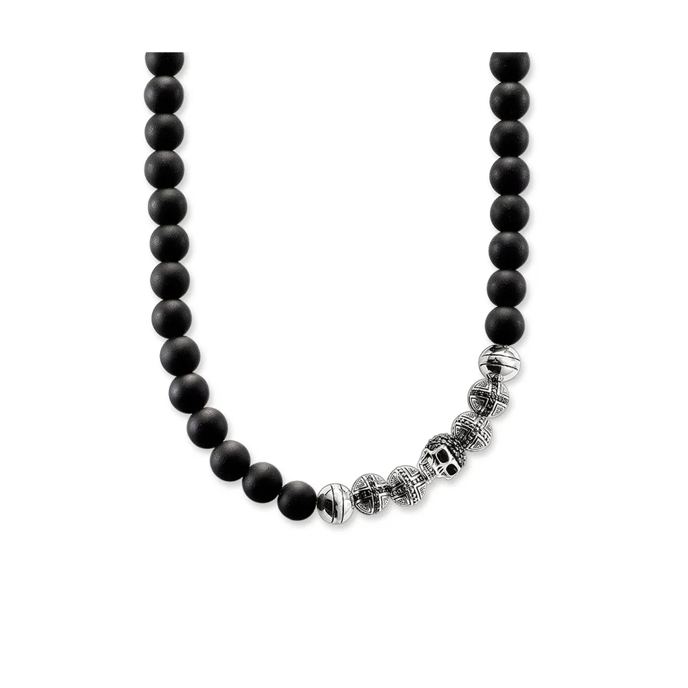 

10mm Width Natural Stone Obsidian Beads 925 Sterling Silver Cross Beads Skull Bead Necklace, Most Fashion Jewelry Gift for Men