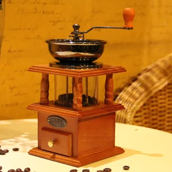 

Convenient New Vintage Roman Style Manual Coffee Bean Grinder Cast Iron Core Mill, Double Closed Bin with Wooden Case JY