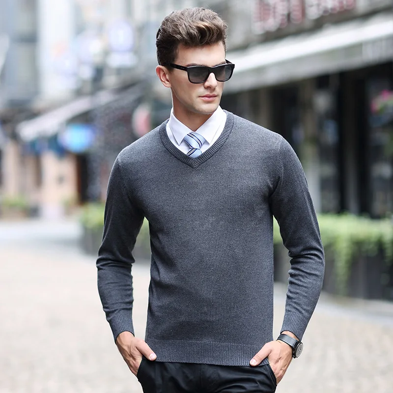 ARTFFEL Mens Knitted V-Neck Long Sleeve Casual Business Solid Color Pullover Sweaters