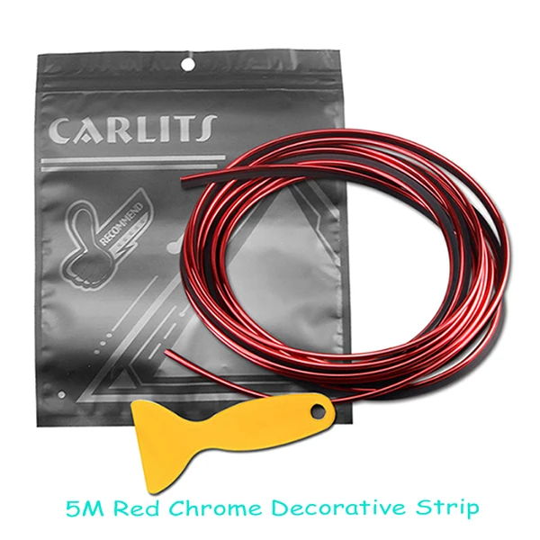 5M Red CARLITS, 5 м, автомобильный Стайлинг, внутренняя внешняя отделка, дверная полоса, Формовочная отделка, края приборной панели, универсальный авто хром, красный/серебристый - Цвет: 5M Red