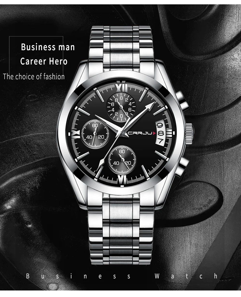 Crrju новый для мужчин s часы Элитный бренд Спорт Кварцевые часы для мужчин сталь повседневное бизнес