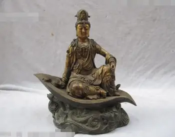 

Free shipping S03409 Tibet Fane Bronze freeness Kwan-Yin Guan Yin Bodhisattva Buddha Sit lotus leaf