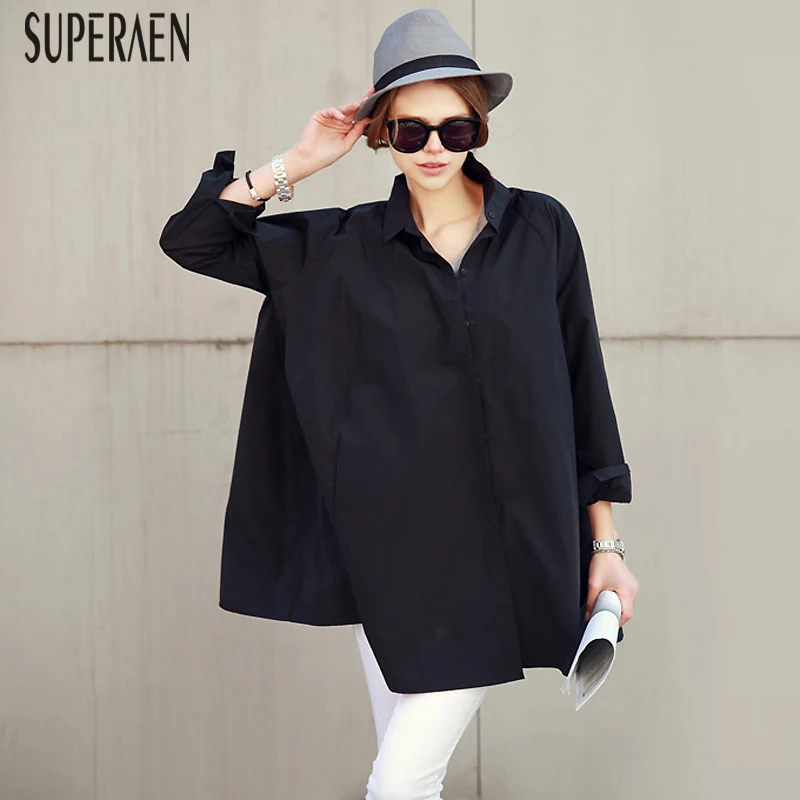 

SuperAen Korean Style Fashion Women Shirts 2019 Spring New Cotton Women's Blouses and Tops Long-sleeved Solid Color Shirts